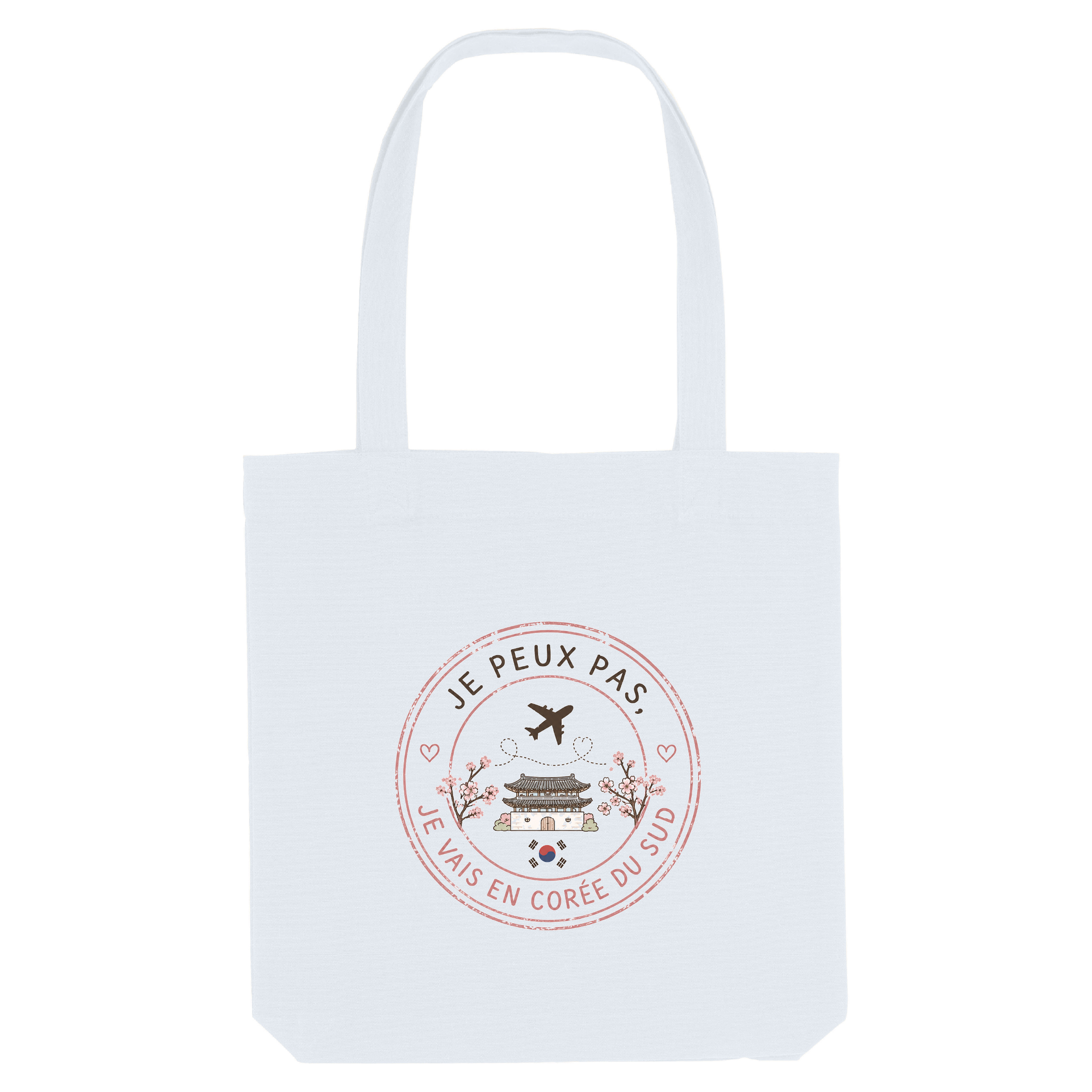 tote bag j'peux pas j'vais en corée du sud stamp edition blanc