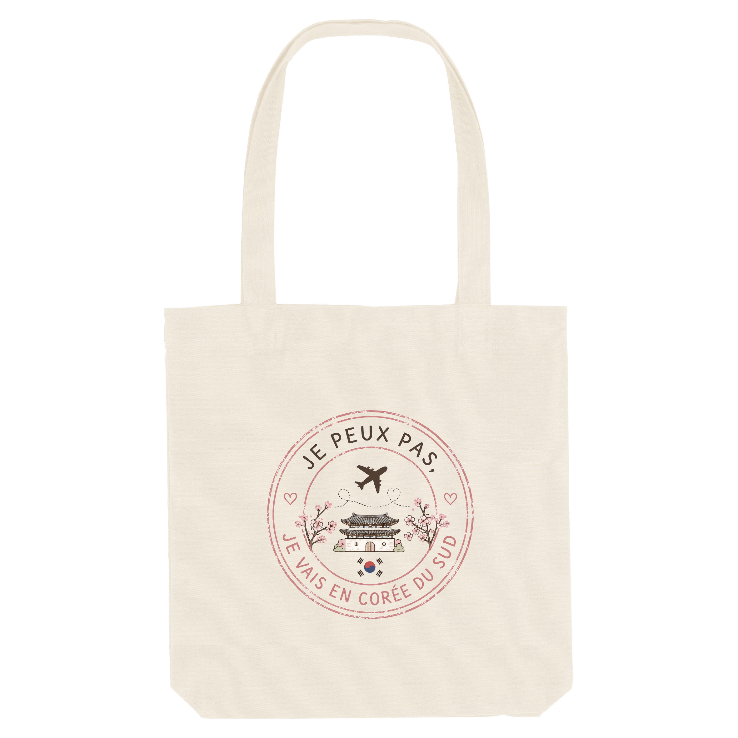 tote bag j'peux pas j'vais en corée du sud stamp edition blanc